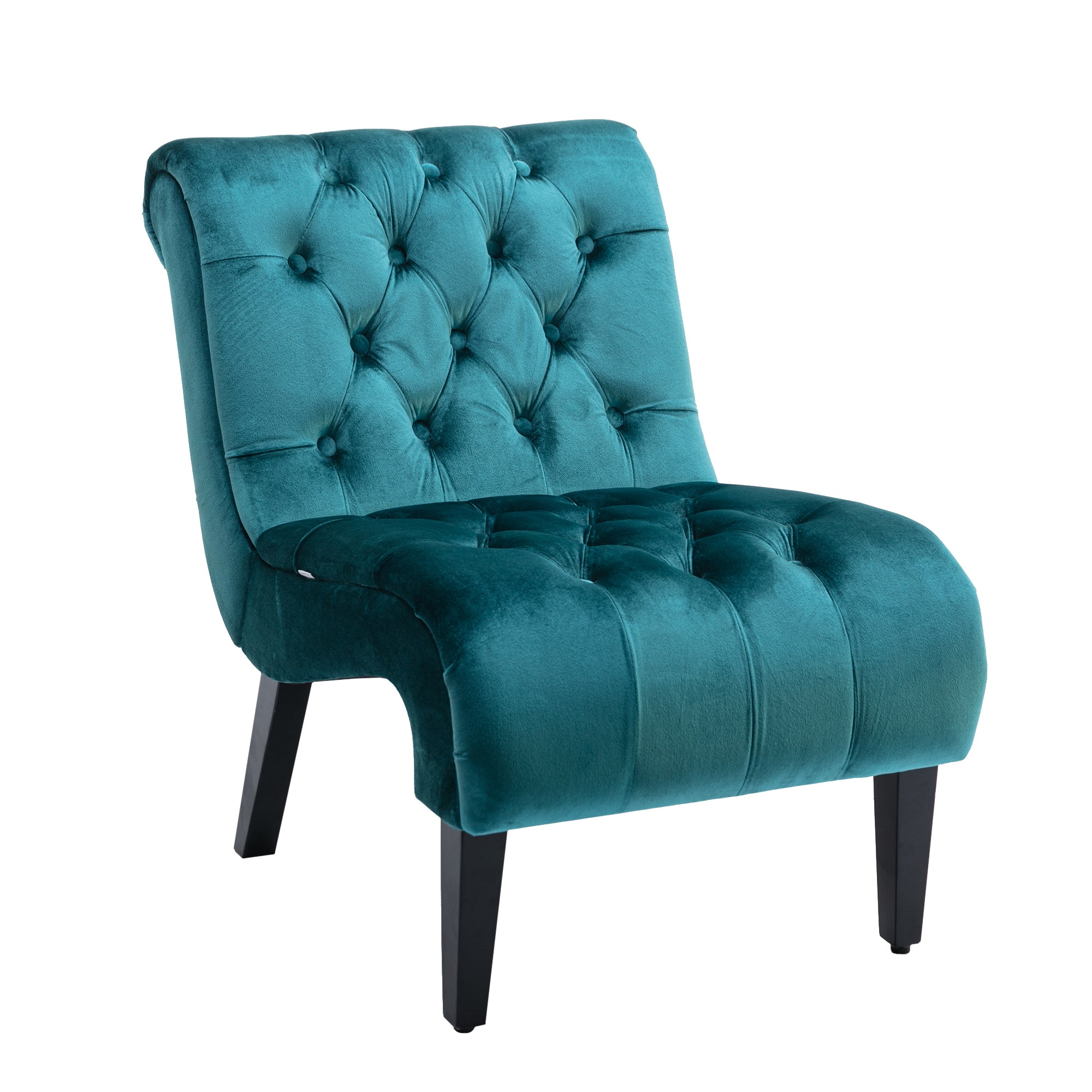 COOLMORE Modern Velvet Armless Accent Living Room Chair / Leisure Chair,Upholstered Fabric Button Comfortable Chair with Wooden Legs for Bedroom, Living Room, Office (Teal Velvet) - Grand Goldman Shop