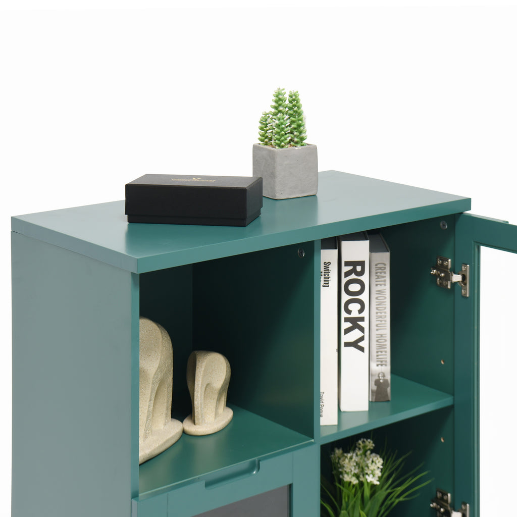 Modern MDF Painted Cabinet with Glass Doors and Drawer, Green, Bedroom Living Room Storage - Grand Goldman Shop