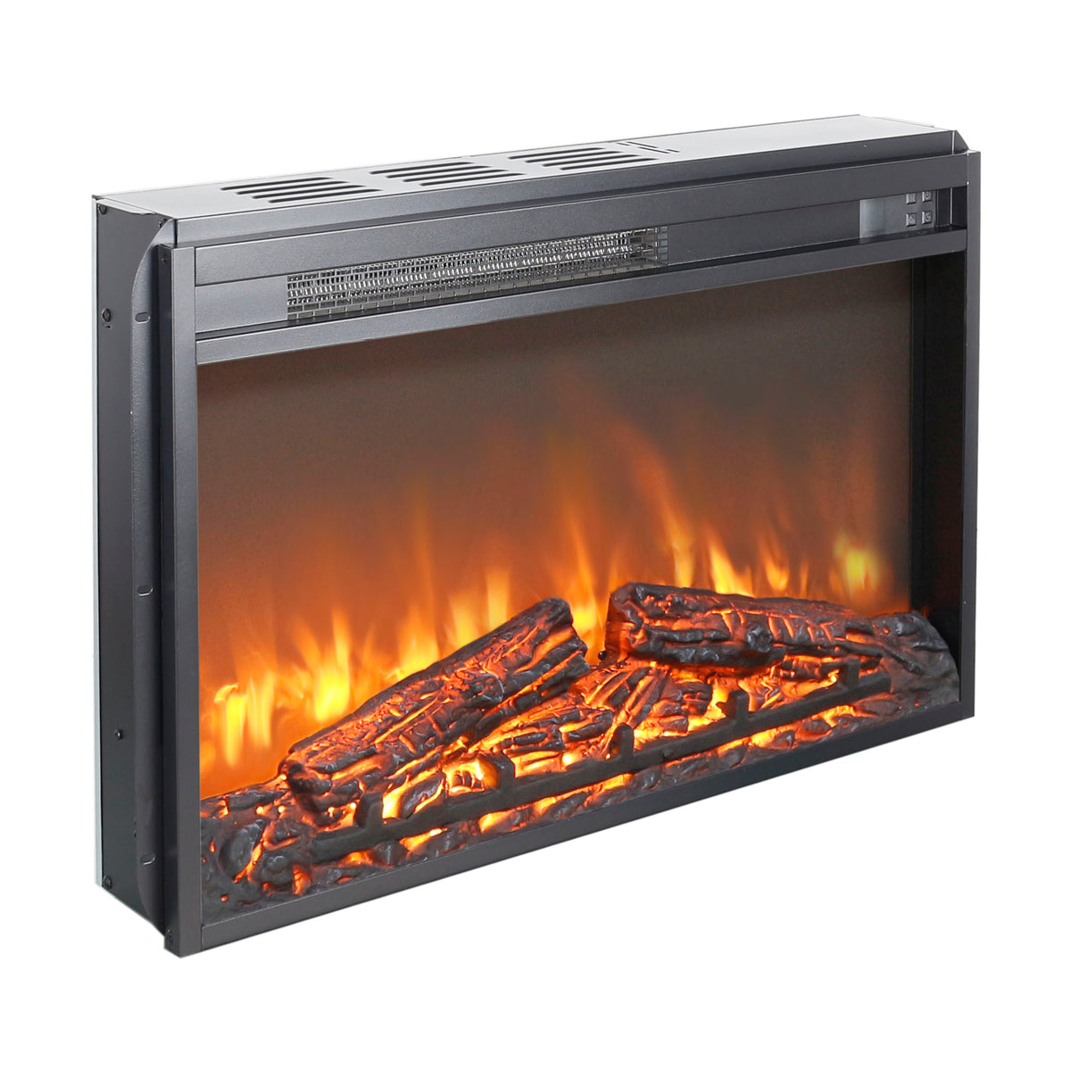 26 inch electric fireplace insert, ultra thin heater with log set & realistic flame, remote control with timer, overheating protection - Grand Goldman Shop