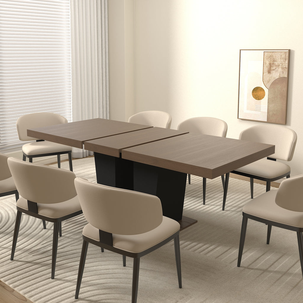 Extendable Dining Room Table for 4-10 People,Wooden Transformer Kitchen Dining Table with Black Double Sturdy Pedestal Base, Modern Expandable Large Table - Grand Goldman Shop