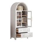 K&K 71' Tall Arched Kitchen Pantry Cabinet with 2 Large Drawers, Modern Farmhouse Kitchen Storage Cabinets with Adjustable Shelves, Glass Door, Wood Versatile Cupboard for Kitchens, Dining Room, White - Grand Goldman Shop