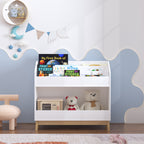 White Wooden Kids Bookcase Organizer with Storage, 3-Tier Toddler Book Display Shelf for Bedroom or Playroom | Premium Home D