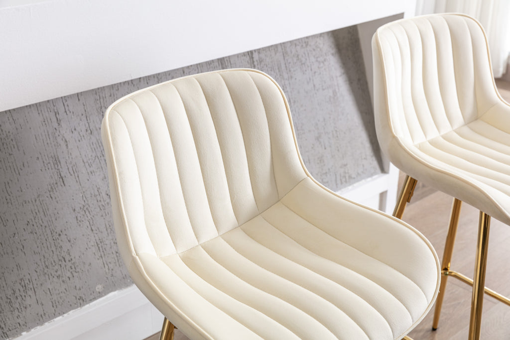 26 Inch Set of 2 Bar Stools,with Chrome Footrest Velvet Fabric Counter Stool Golden Leg Simple Bar Stool,CREAM - Grand Goldman Shop