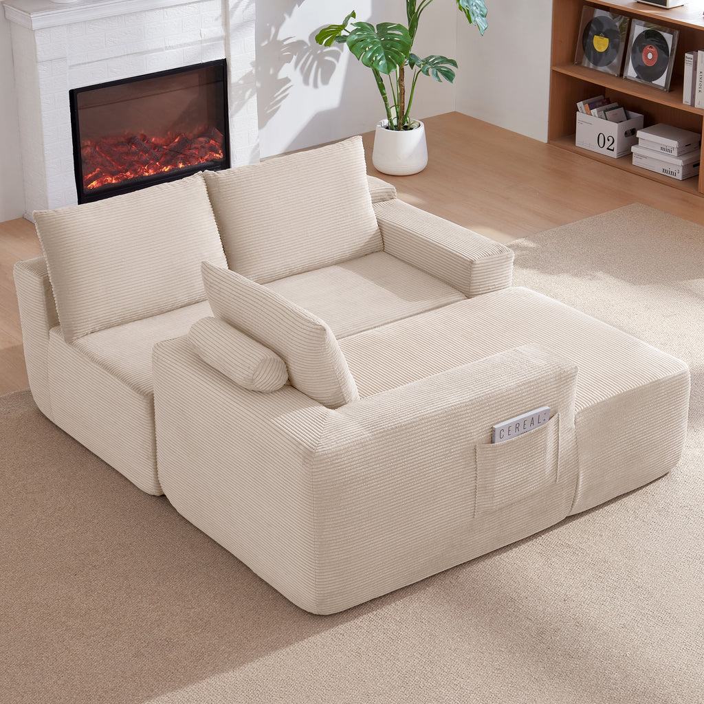 96.9''Cloud Sectional Couch with L-Shaped Chaise,Modern Modular Sofa with Deep Seat, Upholstered Couches for Living Room Bedroom,No Assembly Required,(Corduroy Fabric),White - Grand Goldman Shop