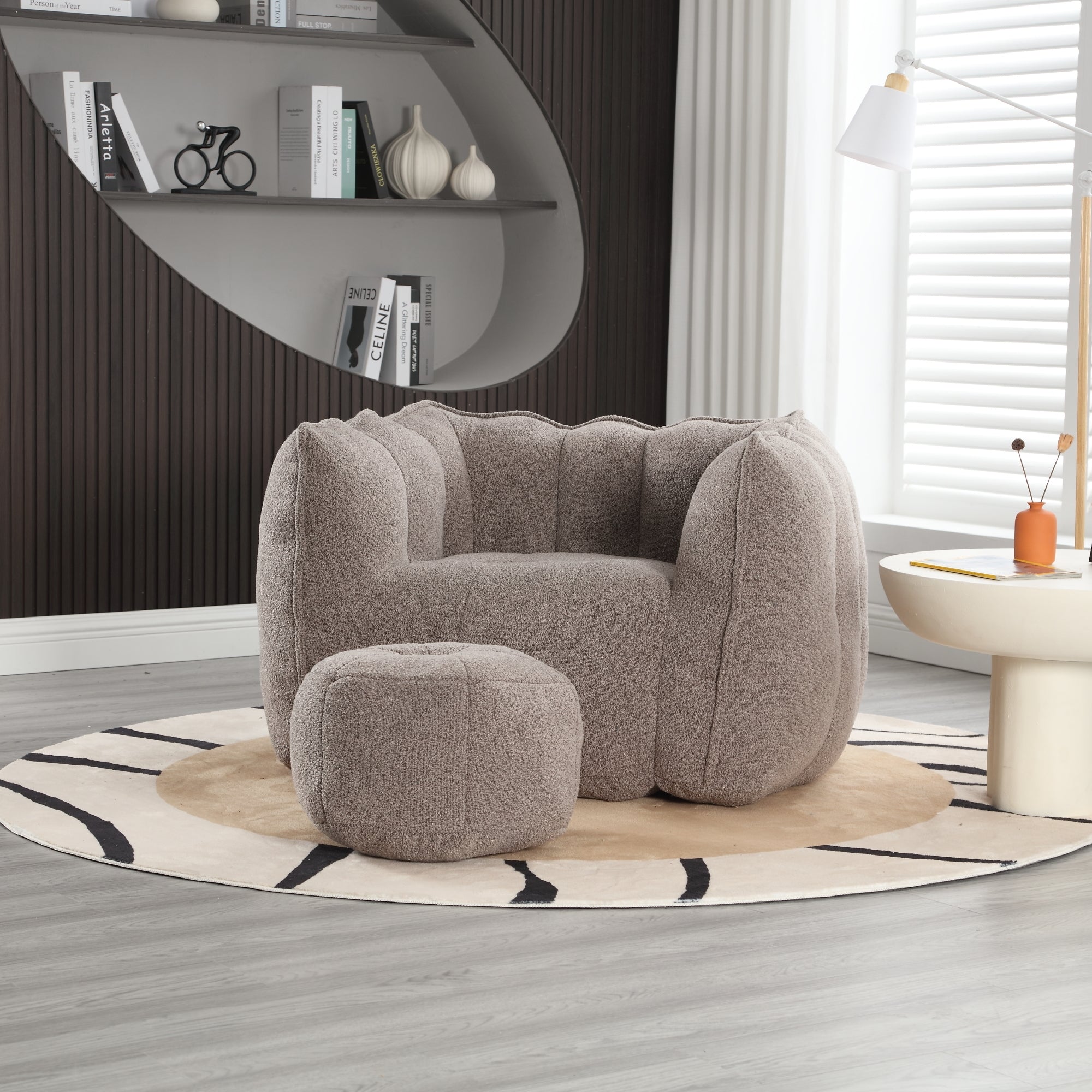Soft Chenille Bean Bag Chair with High Resilient Foam for Living Room and Bedroom, Comfortable Square Lazy Sofa with Footstool for Adults - Grand Goldman Shop