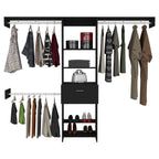 Manchester 250 Closet System, Five Open Shelves, One Drawer, Three Metal Rods -Black - Grand Goldman Shop