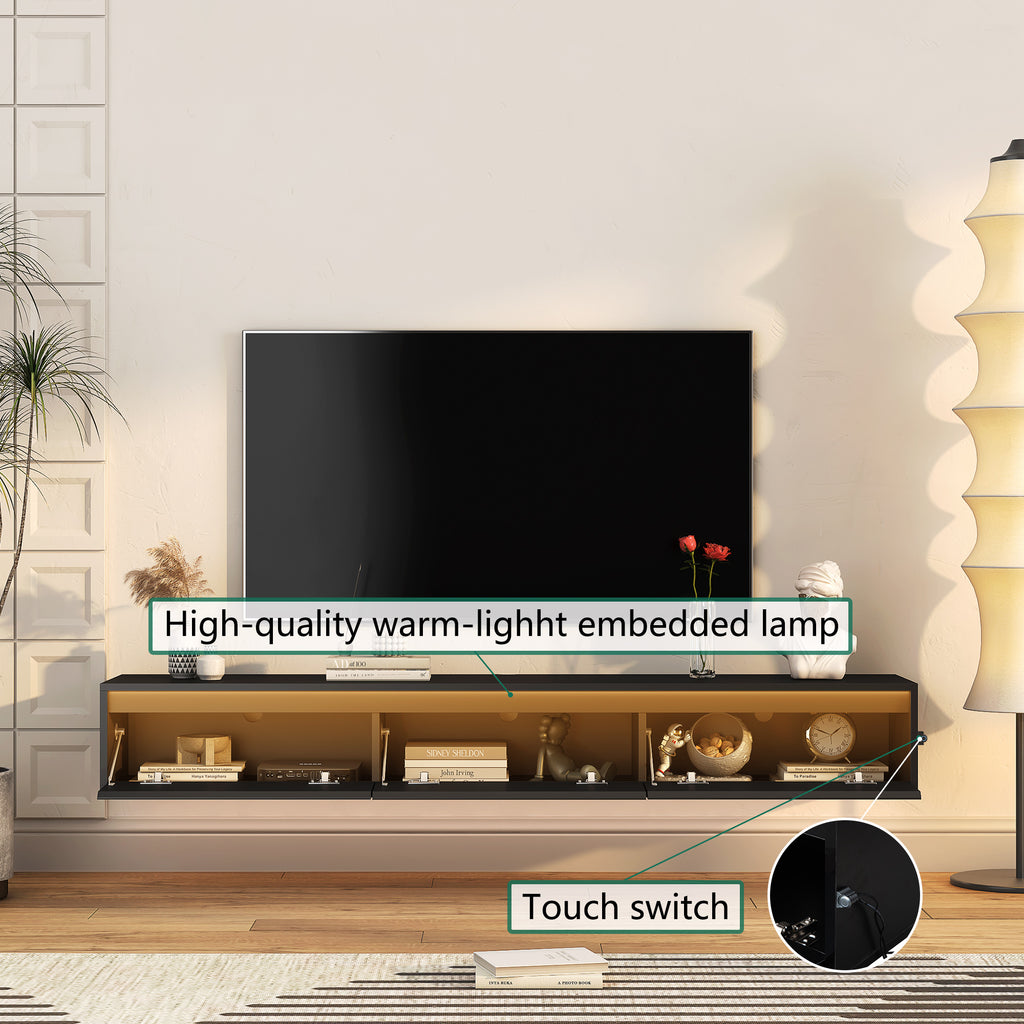 Floating TV Stand, Wall Mounted TV Shelf with Led Lights & Power OutletTV Cabinet for Black tv Stands for Living Room - Grand Goldman Shop