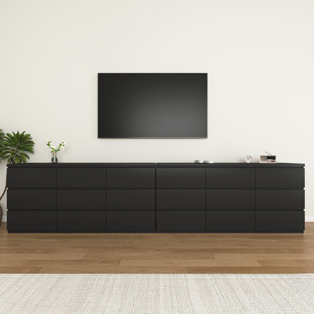9 Drawer Dresser with No Handle Design, Modern Black Matte Wood Dresser for Bedroom, Storage Chest of Drawers for Living Room, Hallway, Entryway - Grand Goldman Shop