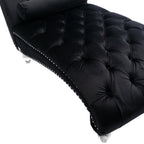 Velvet Chaise Lounge Indoor, Button-Tufted Upholstered Chair with Pillow, Black Velvet, 63.38x28.94x34.05 inches - Grand Goldman Shop