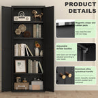 Black Metal Kitchen Pantry Cabinet with Adjustable Shelves and Gold Handles, Tall Steel Storage Locker for Kitchen, Living Ro