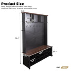 Farmhouse 4-in-1 Hall Tree with 6 Hooks, Practical Walnut Entryway Bench with Adjustable Shelves,  Wooden Shoe Organizer with 16 Compartments for Mudroom, Living Room, Black (OLD SKU: N721S000064B-1) - Grand Goldman Shop