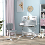 Qaba Kids Desk and Chair Set, Height Adjustable Kids School Study Desk and Chair Set with Tilt Desktop, Storage Drawer and Re