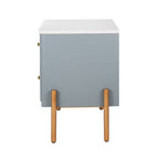 Modern Nightstand with 2 Storage Drawer, Fluted Bedside Table with Golden Metal Handles and Legs, End Table for Living Room and Bedroom, Easy Assembly, Blue - Grand Goldman Shop