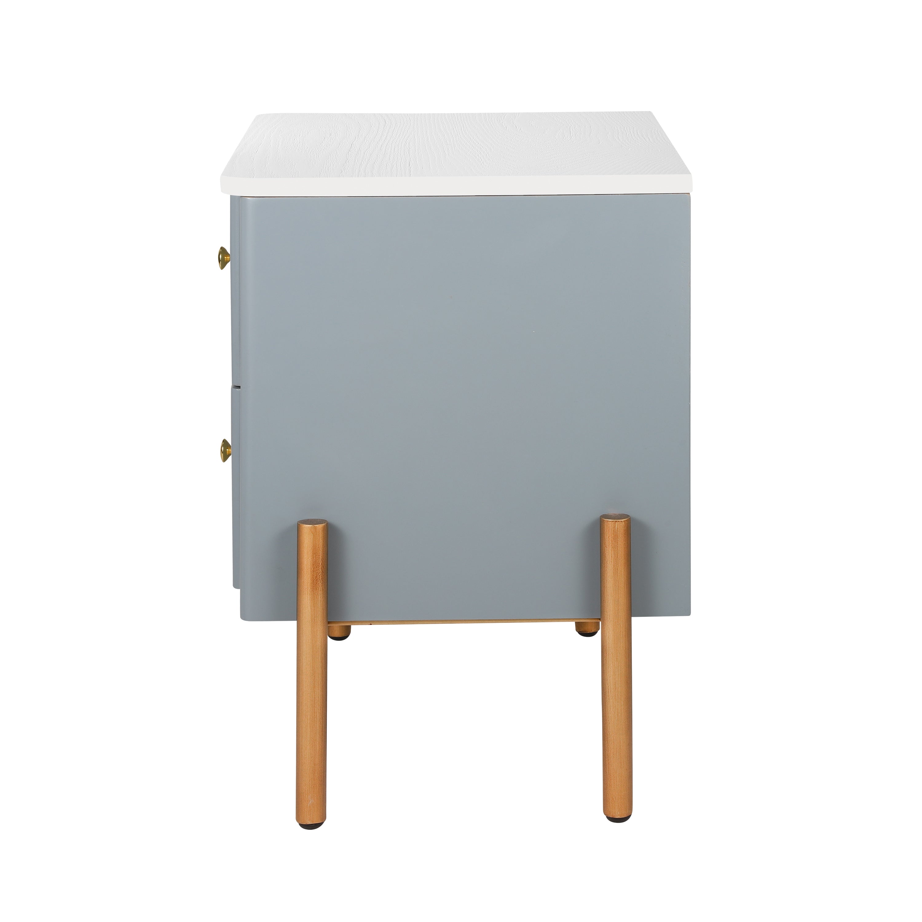 Modern Nightstand with 2 Storage Drawer, Fluted Bedside Table with Golden Metal Handles and Legs, End Table for Living Room and Bedroom, Easy Assembly, Blue - Grand Goldman Shop