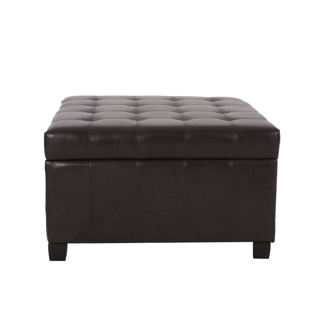 Upholstered Tufted PU Leather Storage Ottoman, Dark Brown - Grand Goldman Shop
