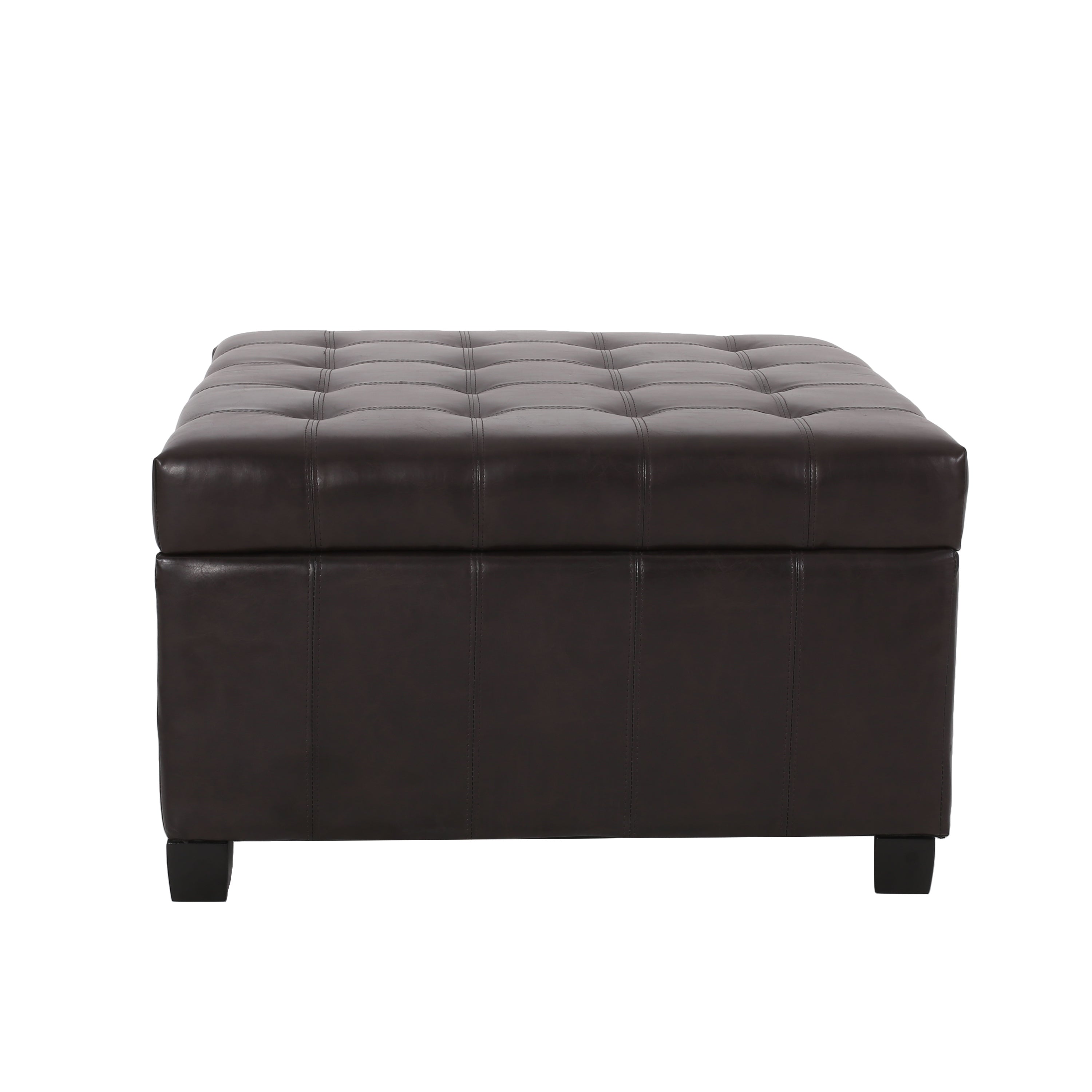 Upholstered Tufted PU Leather Storage Ottoman, Dark Brown - Grand Goldman Shop