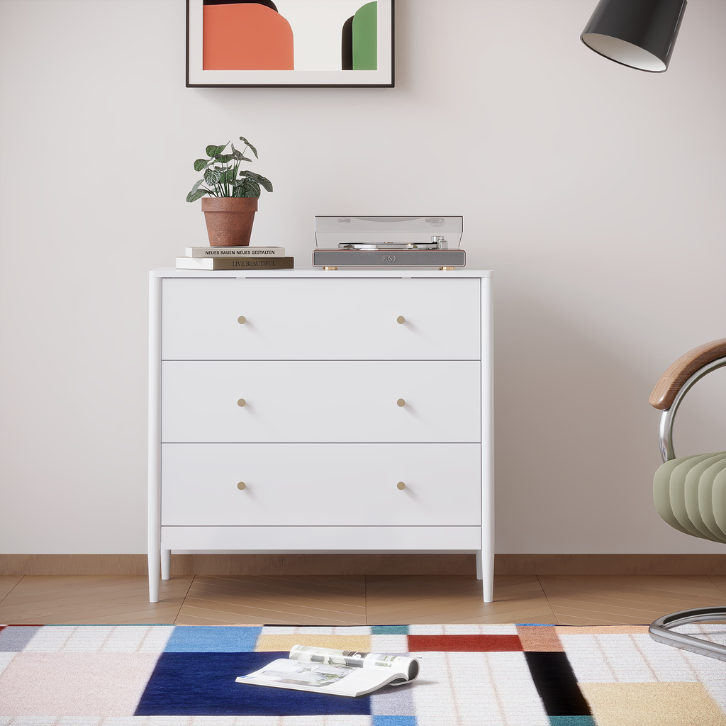 3 Drawer Dresser Chest, Modern White Storage Cabinet, MDF Wood Organizer for Bedroom, Living Room, Entryway, Small Space Furniture - Grand Goldman Shop