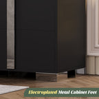 Modern End Table with Drawers, Elegant Nightstand with Metal Foot,Wood Bedside Table with Mirrored Metal Handles,Sofa Side End Table for Bedroom Living Room Office,Black - Grand Goldman Shop