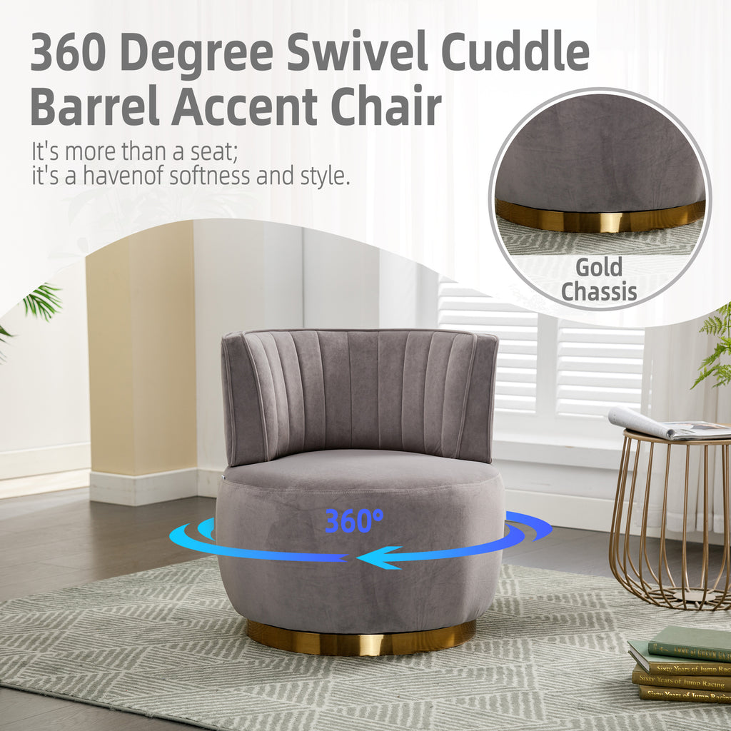 Swivel Barrel Chair, Round Armchairs with Fluffy Velvet, 360 Degree Swivel, Gray, 25.20'' x 25.59'' x 26.38'' - Grand Goldman Shop