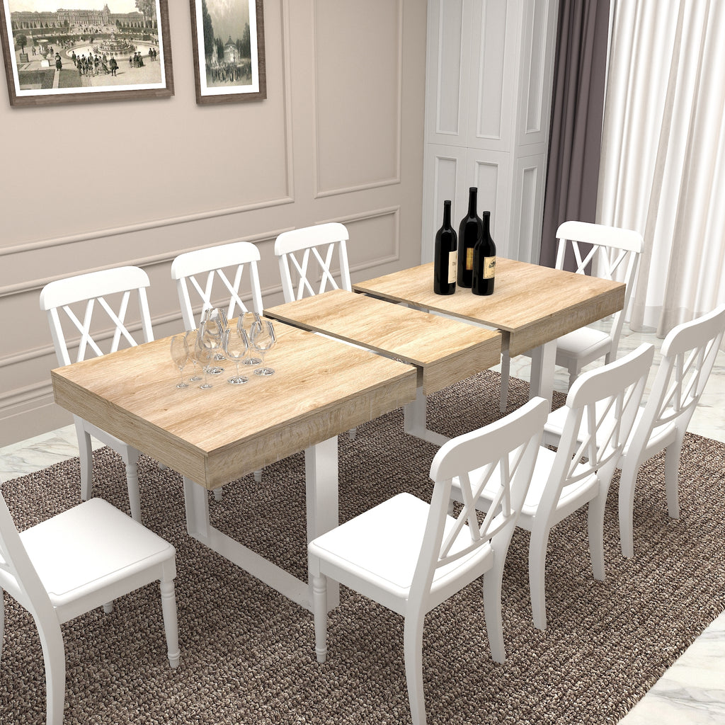 Extendable Dining Room Table for 6 8 10, Modern Farmhouse Wooden Kitchen Expanding Table, Long Large Expandable Dining Room Conference Table - Grand Goldman Shop