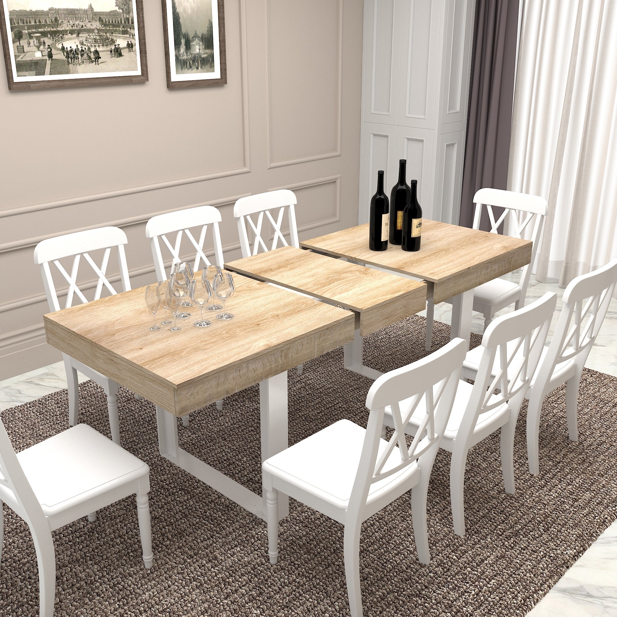 Extendable Dining Room Table for 6 8 10, Modern Farmhouse Wooden Kitchen Expanding Table, Long Large Expandable Dining Room Conference Table - Grand Goldman Shop