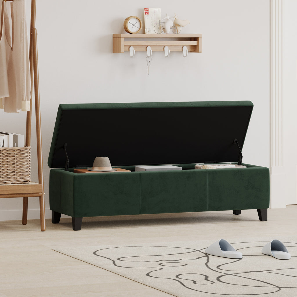 Indoor Forest Green Storage Ottoman Bench - 51.25''L Upholstered Entryway Bench with Hidden Storage, 300lbs Weight Capacity for Living Room, Bedroom & Hallway - Grand Goldman Shop
