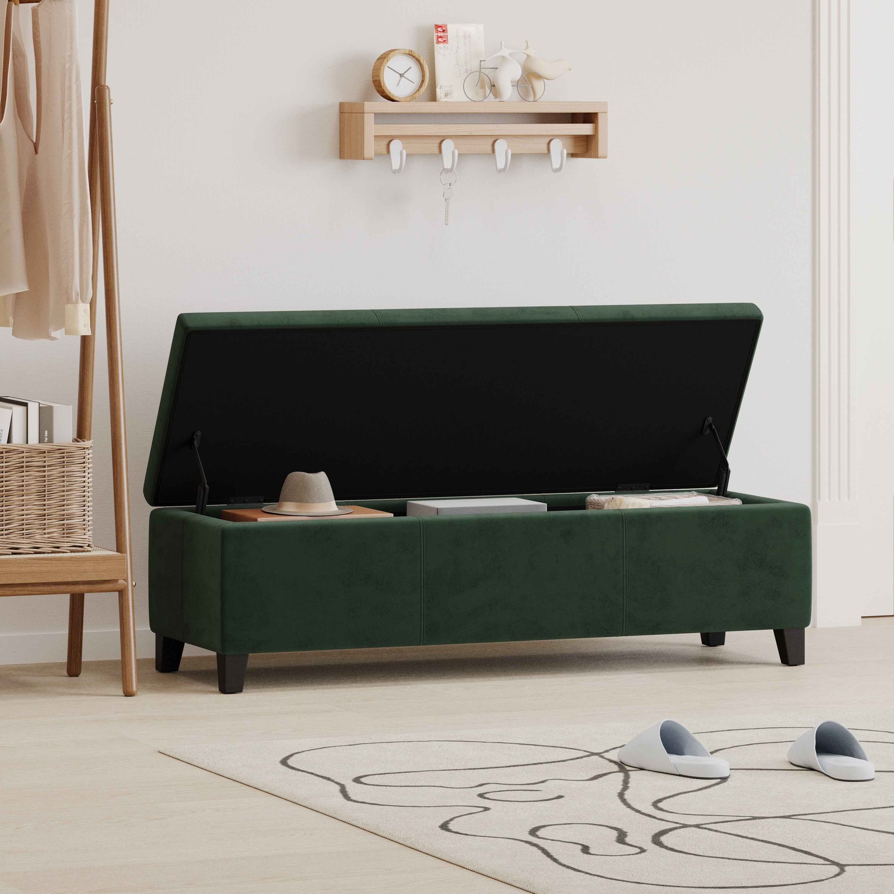 Indoor Forest Green Storage Ottoman Bench - 51.25''L Upholstered Entryway Bench with Hidden Storage, 300lbs Weight Capacity for Living Room, Bedroom & Hallway - Grand Goldman Shop