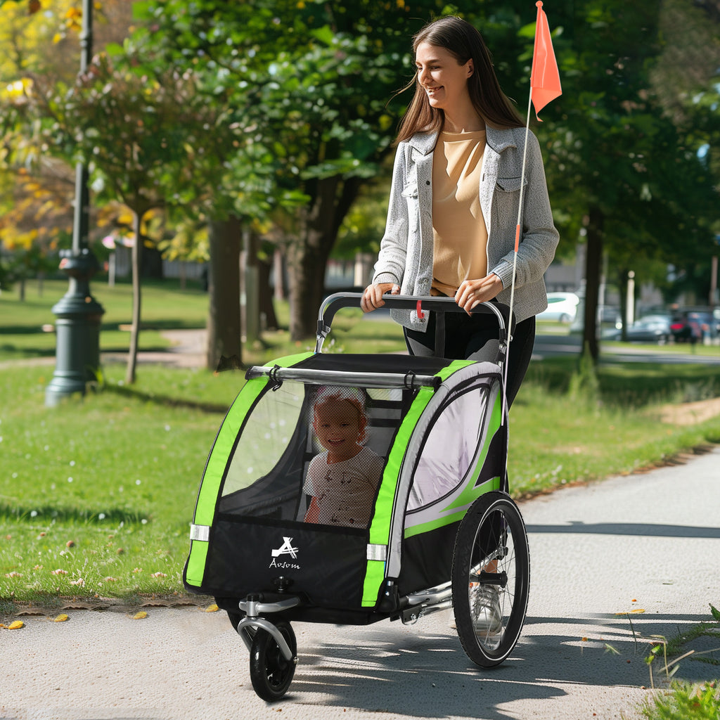 Aosom 3-in-1 Walk/Jog/Ride Child Baby Bike Trailer for Kids 2 Seater, High-Visibility Bike Stroller for Toddler Wagon, Weathe