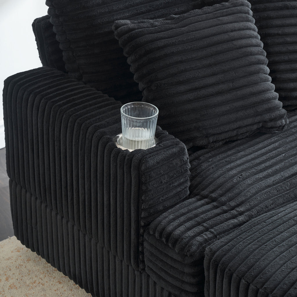 39-inch Spring upholstered armchair and Ottoman set - comfortable single sofa with cup holder and corduroy fabric, perfect for living room or bedroom - Grand Goldman Shop