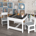Kids Table and Chair Set, 3 in 1 Wooden Activity Table with Storage Drawer for Toddlers Drawing, Reading, Crafts, 2 in 1 Deta