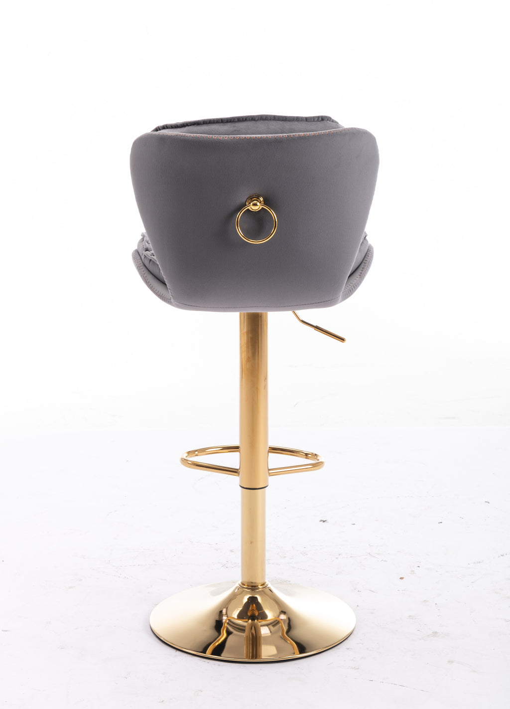 Set of 2  Bar Stools,with Chrome Footrest and Base Swivel Height Adjustable Mechanical Lifting Velvet + Golden Leg Simple Bar Stool-gray - Grand Goldman Shop