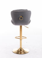 Set of 2  Bar Stools,with Chrome Footrest and Base Swivel Height Adjustable Mechanical Lifting Velvet + Golden Leg Simple Bar Stool-gray - Grand Goldman Shop