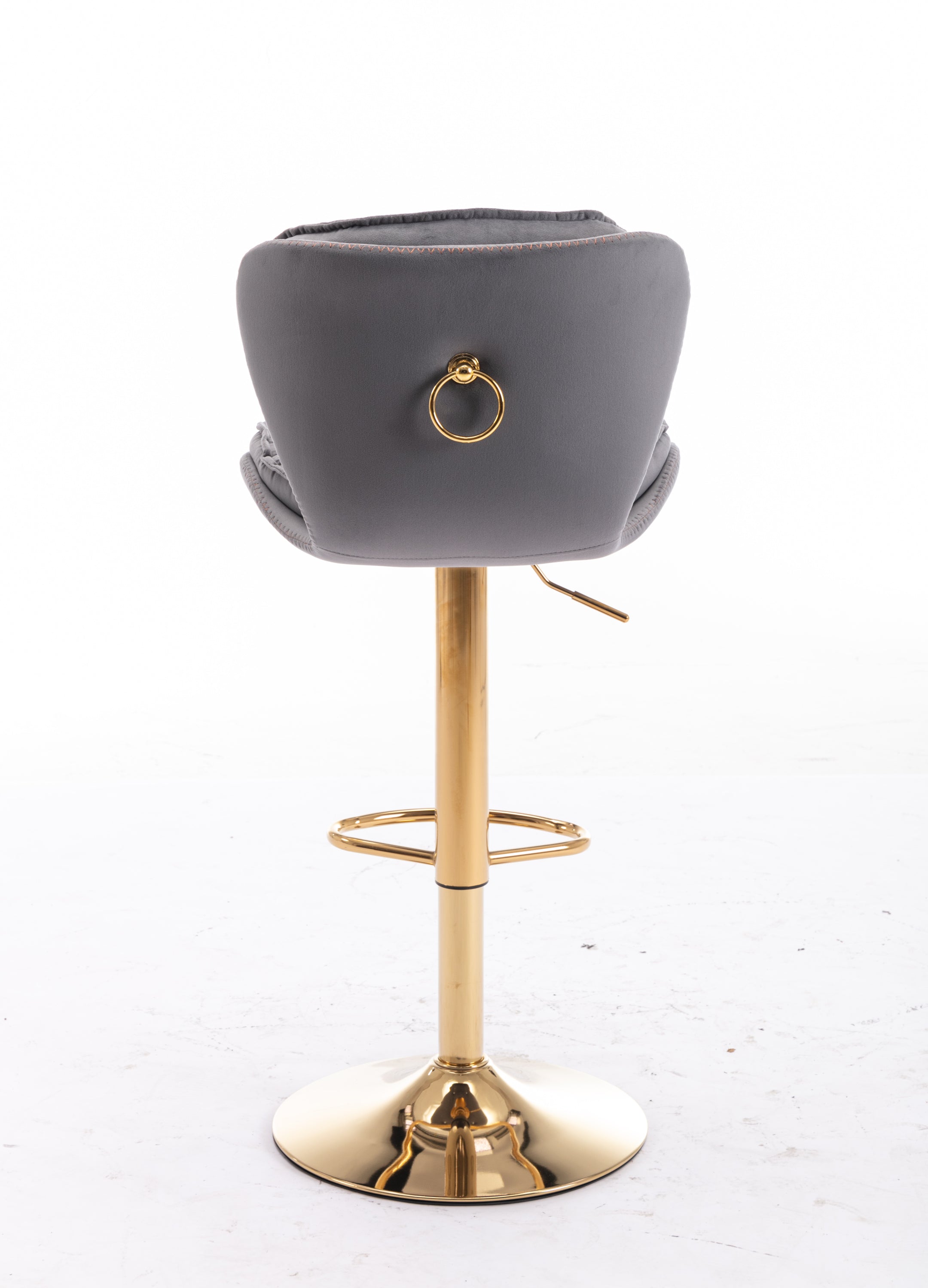 Set of 2  Bar Stools,with Chrome Footrest and Base Swivel Height Adjustable Mechanical Lifting Velvet + Golden Leg Simple Bar Stool-gray - Grand Goldman Shop