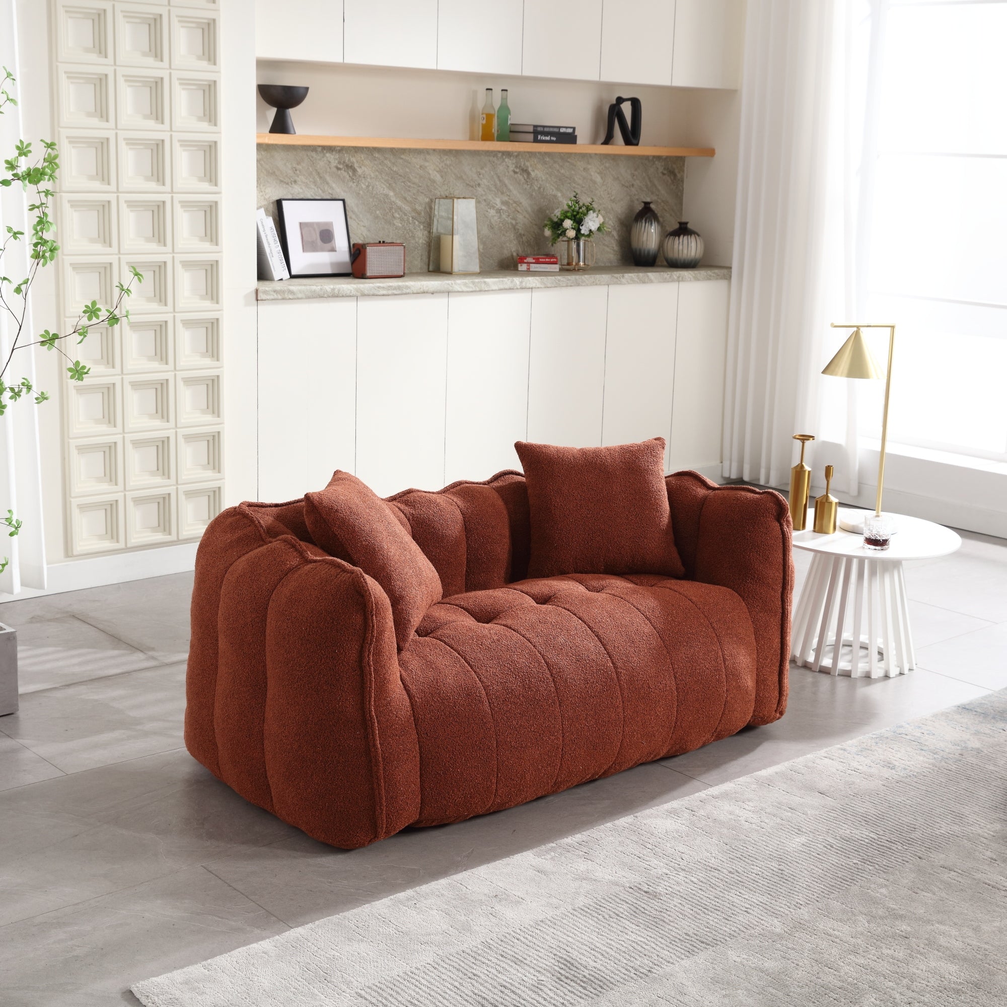 Cozy Beanbag Chair with High Resilience Foam Core for Two - Red Chenille, 66x35x25 inches - Grand Goldman Shop