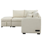 Modern L-shaped Sectional Pull Out Sofa Bed with USB Ports and Storage Ottoman, Beige, Jacquard Fabric, 82.6' - Grand Goldman Shop