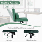 Green Velvet Criss Cross Armless Office Chair with Wheels - Comfortable & Stylish for Home Office, Meditation, and Makeup Use