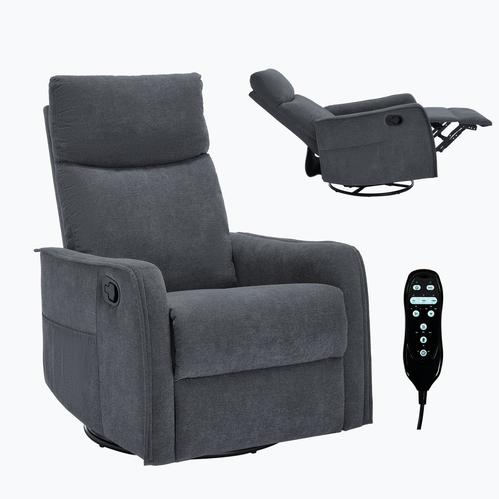 Heat Massage Manual Recliner Chair with Rocker and Swivel in Fabric for Living Room, Grey - Grand Goldman Shop