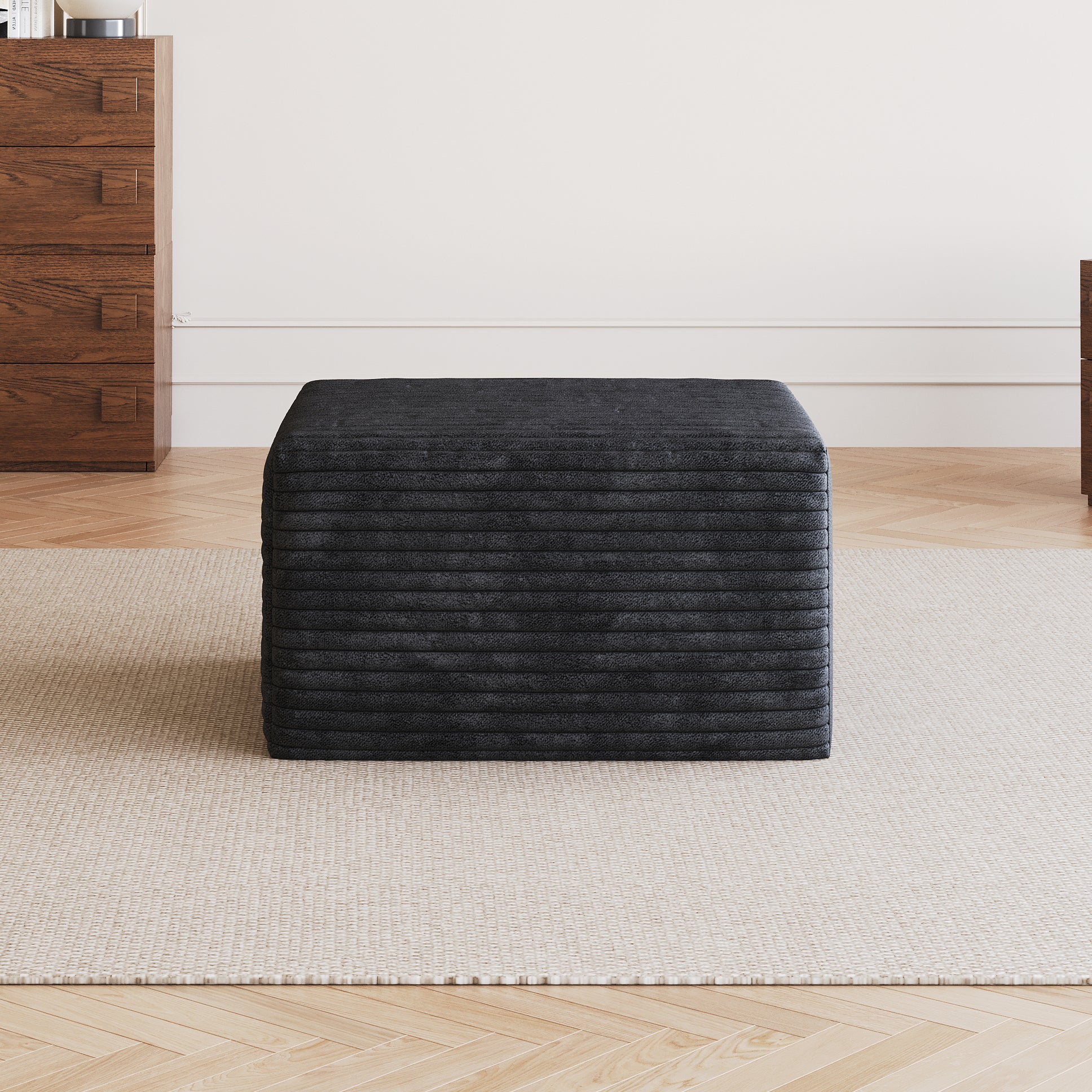 Sofa ottoman ,No Assembly Required,Black(Plush Corduroy Fabric) - Grand Goldman Shop