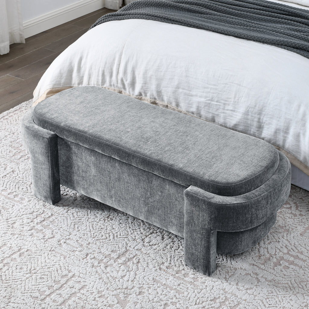Chenille Upholstered Bench with Large Storage Space for the Living Room, Entryway and Bedroom,Grey,( 51.5''x20.5''x17'' ) - Grand Goldman Shop