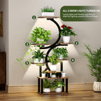 8-Tier Indoor Plant Stand with 5 Grow Lights, Rustic Brown MDF+Metal, 10-Level Dimming, 62-Inch Tall for Living Room or Garden - Grand Goldman Shop