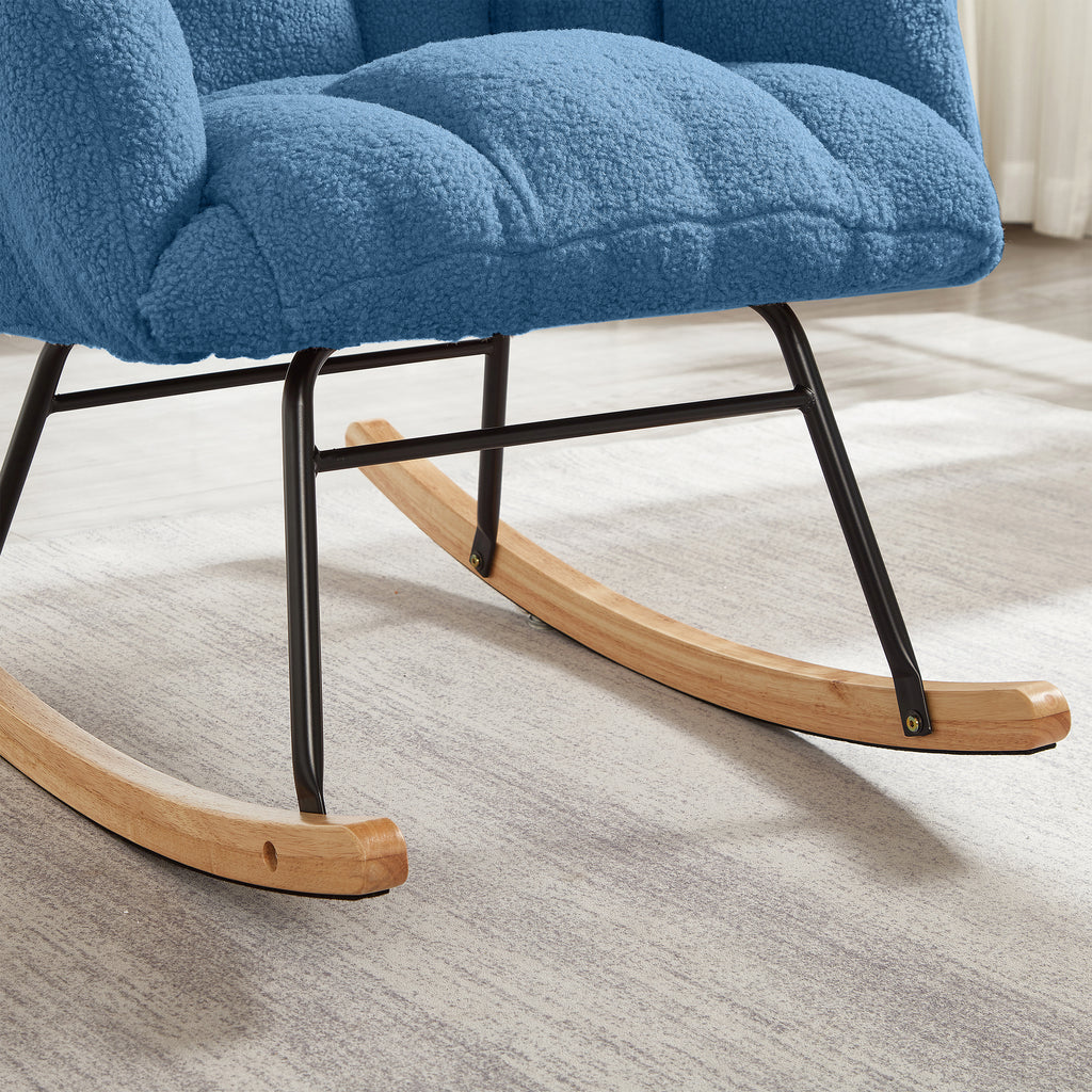 Glider Chair for Living Room Tufted Upholstered Teddy Fabric Rocking Chair with Metal Frame Accent Chair Blue - Grand Goldman Shop