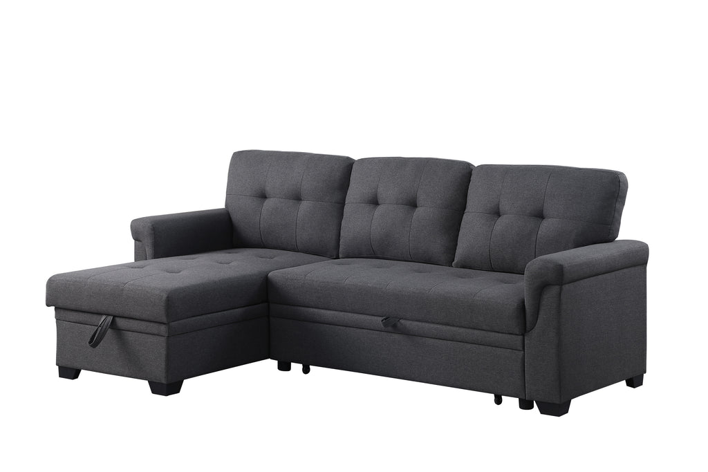 Lucca 84' Dark Gray Linen Reversible Sleeper Sectional Sofa with Storage Chaise - Grand Goldman Shop