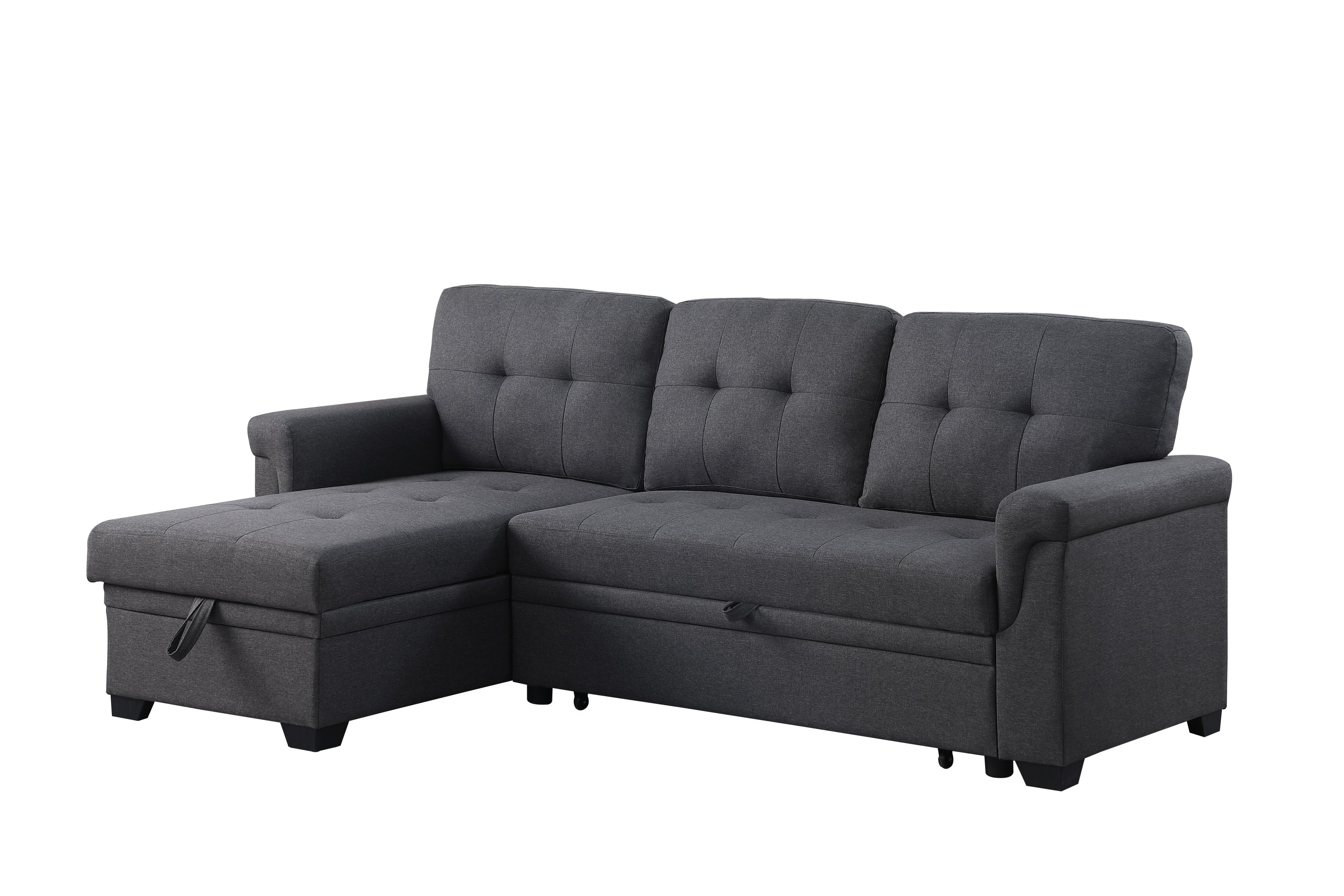 Lucca 84' Dark Gray Linen Reversible Sleeper Sectional Sofa with Storage Chaise - Grand Goldman Shop