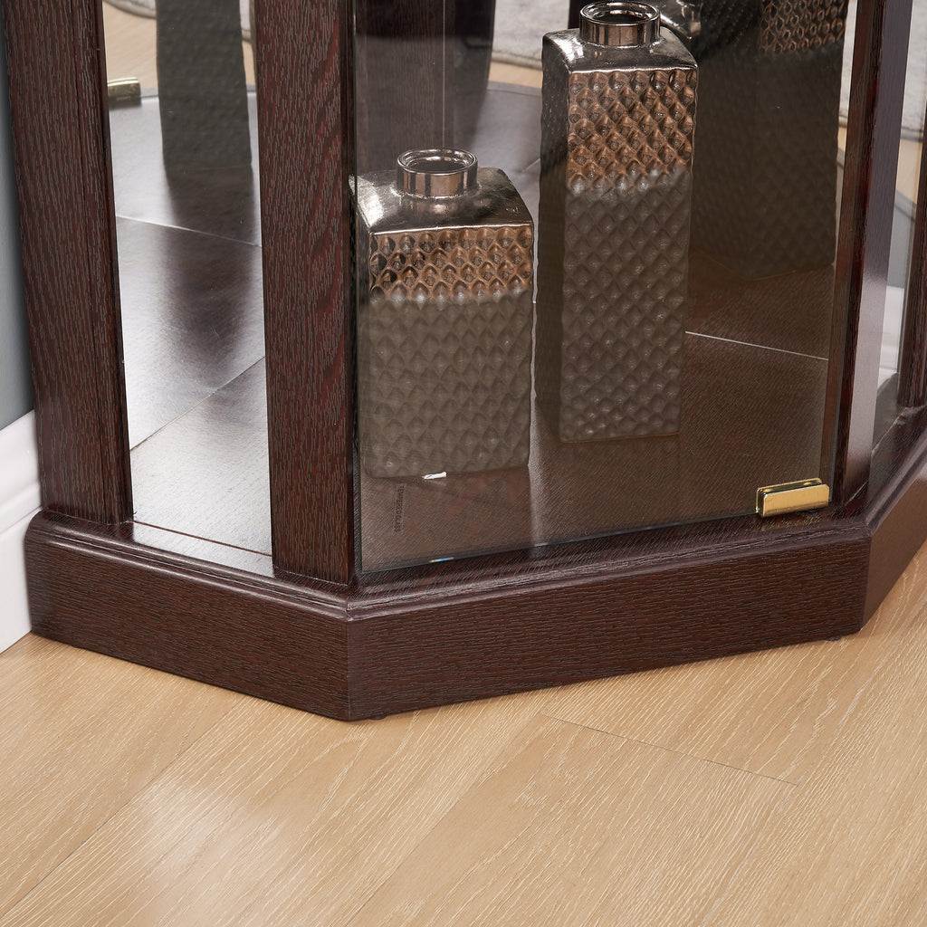 Corner Lighted Curio Cabinet Corner Glass Cabinet Lighted Curio Cabinet Corner Display Case for Living Room, Curio Cabinet, Antique collection, Wine,Bar Glass Storage Light Included,Dark Cherry - Grand Goldman Shop
