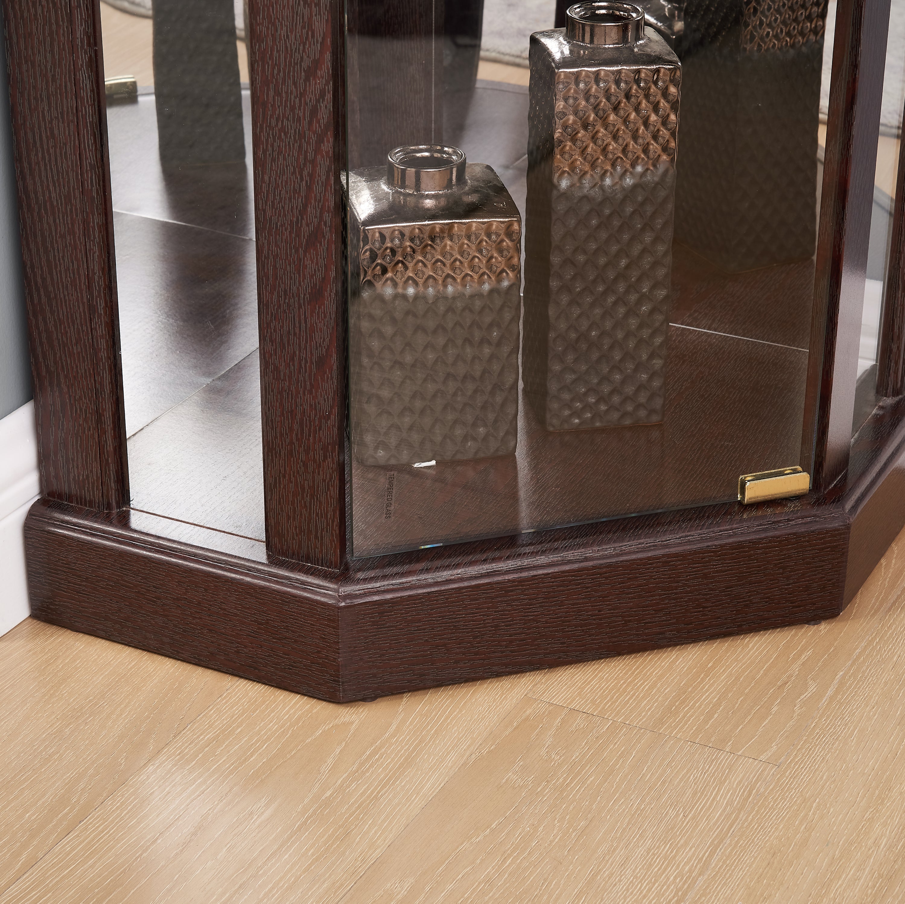 Corner Lighted Curio Cabinet Corner Glass Cabinet Lighted Curio Cabinet Corner Display Case for Living Room, Curio Cabinet, Antique collection, Wine,Bar Glass Storage Light Included,Dark Cherry - Grand Goldman Shop