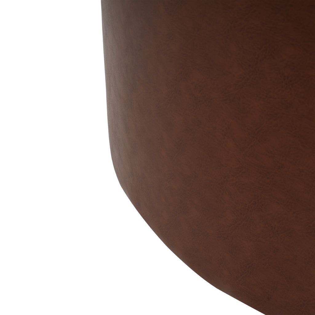 Upholstered Round Ottoman,PU Leather,Brown - Grand Goldman Shop