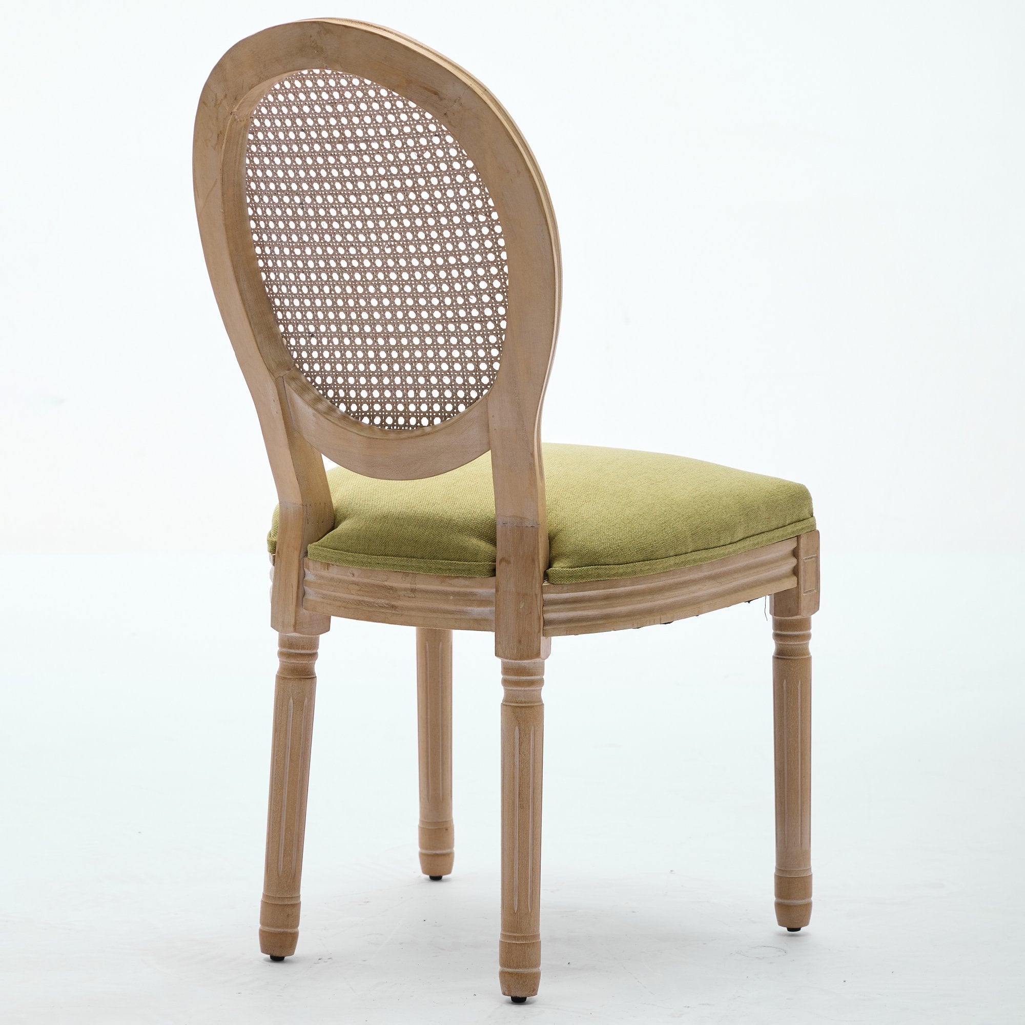 A&A Furniture,French Style Solid Wood Frame Antique Painting Linen Fabric Rattan Back Dining Chair,Set of 2,Olive-Green - Grand Goldman Shop