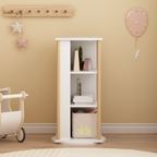 360° Rotating Kids Bookshelf with Chalkboard, 3-Tier Wood Floor Revolving Bookcase & Toy Storage Organizer, Picture Book Disp