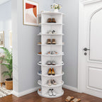 Rotating Shoe Rack Tower, 8-Tier Spinning Storage Rack, Free Standing 360° Revolving Organizer in White with PVC Construction, Holds 32 Pairs of Shoes - Grand Goldman Shop