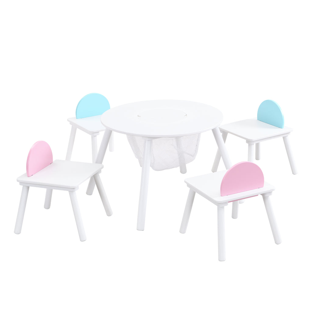 Children's White Panel Table with 4 Chairs Set, Multi-Functional MDF Design | Premium Home Decor - Grand Goldman